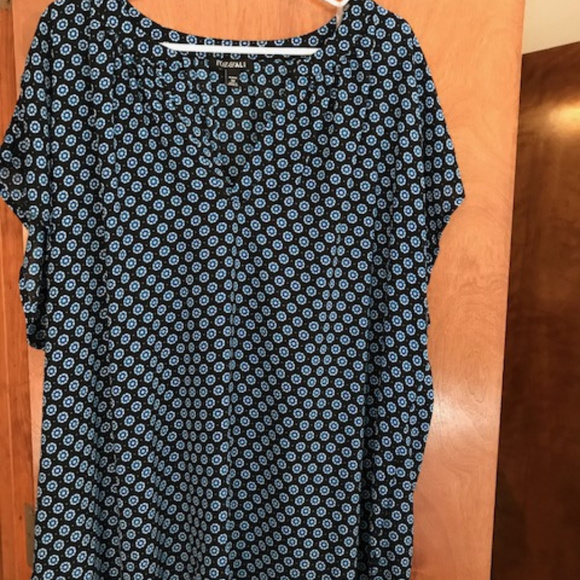 Roz & Ali Tops - Roz and Ali Blue and Black Vee Neck Top 3X